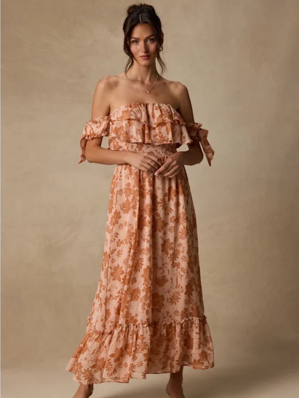 Lulu’s “Love and Blooms Floral Print Off Shoulder Dress”
